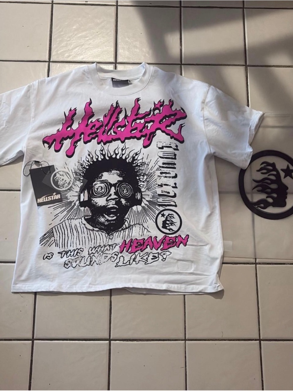 Hellstar White Graphic Tee with Pink Accent Logo